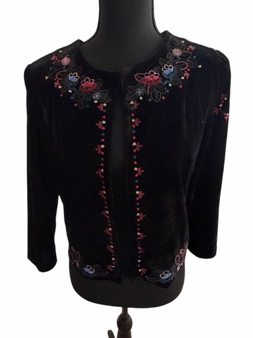 Flying Tomato Black Velvet Embroidered Cropped Jacket